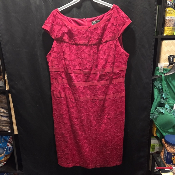 Dress Barn 22 Plus Size Red Lace A Line Cocktail Party Holiday Dress GUC - Picture 2 of 12